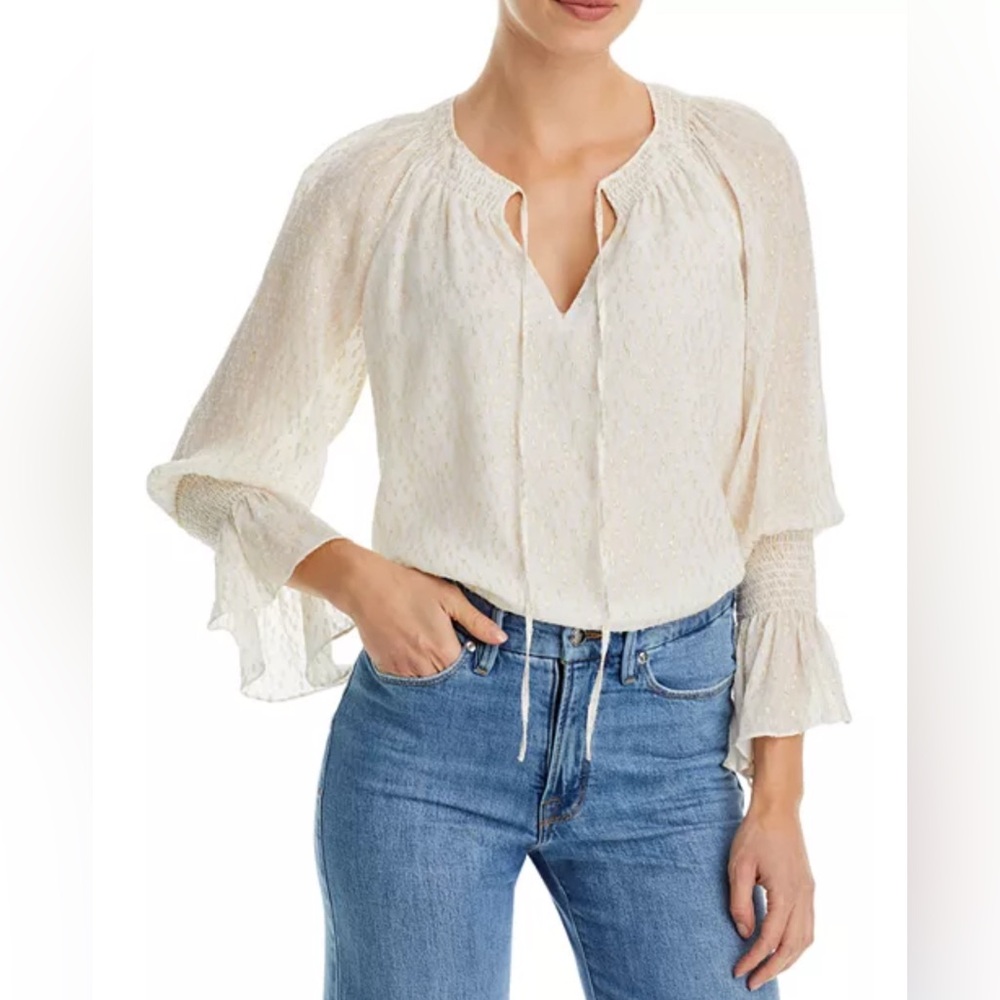 Ramy Brook Faith Metallic Peasant Top Size XXS New